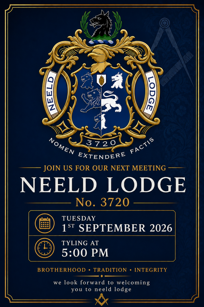 The masonic season begins again, and first up we have Neeld lodge.
They meet at 5pm on Tuesday 1st September.